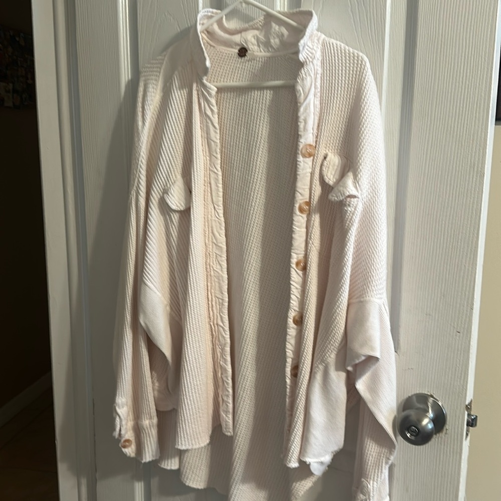 Free People Cream Button-Up Cardigan